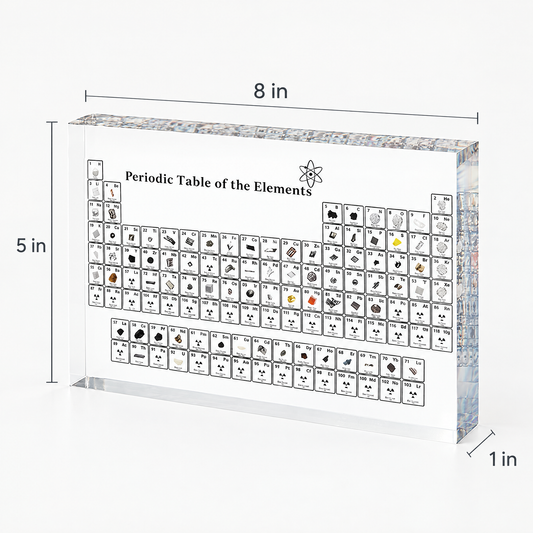 Periodic table block dimensions 8 x 5 x 1 inches