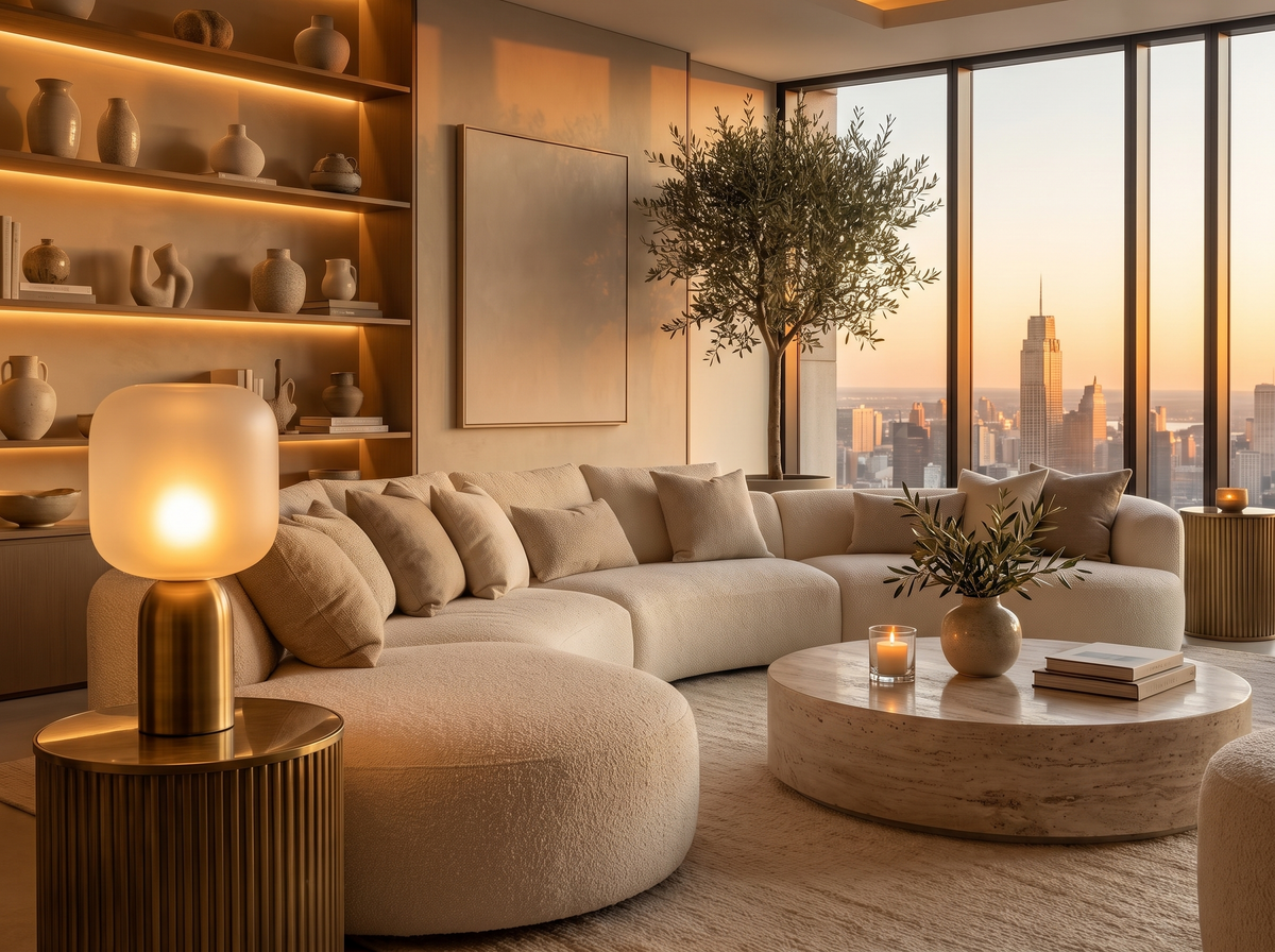 Brass table lamp in a modern living room