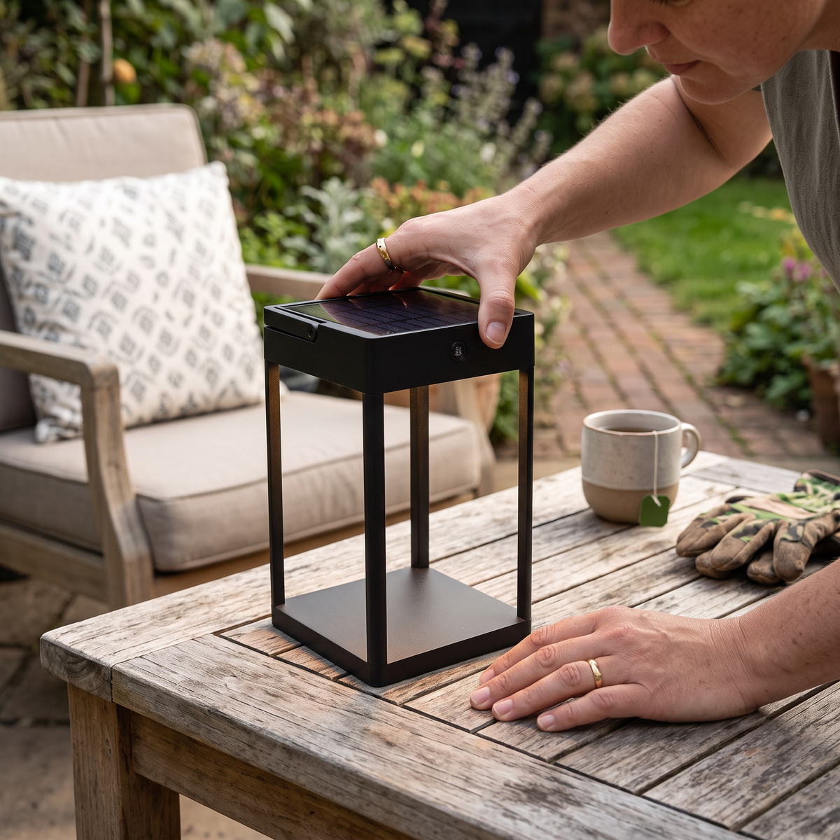 Luxury Metal Solar Lantern lifestyle photo