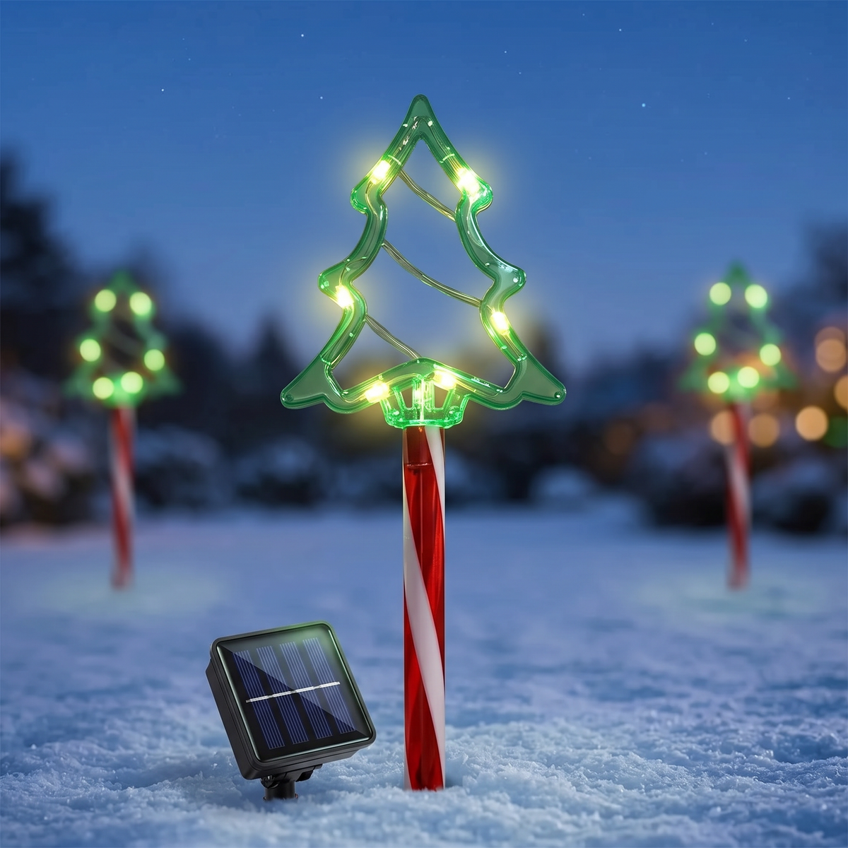 Close-up of solar Christmas tree light