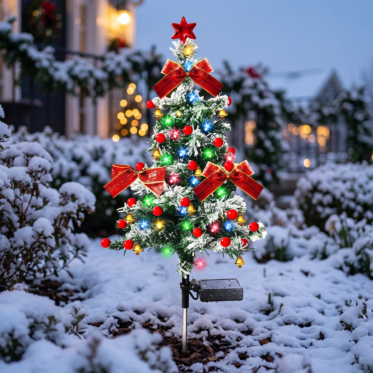 Close-up of cedar tree solar light