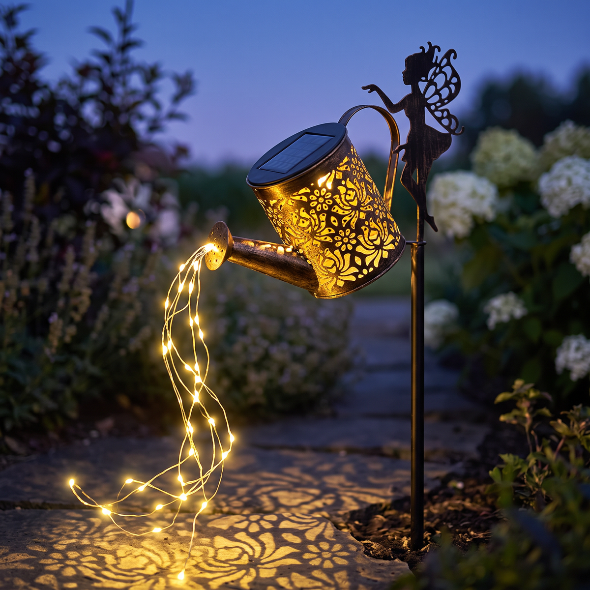 Close-up of fairy watering can light