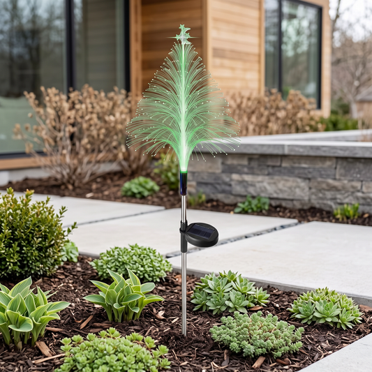 Modern solar tree light in a garden in daylight