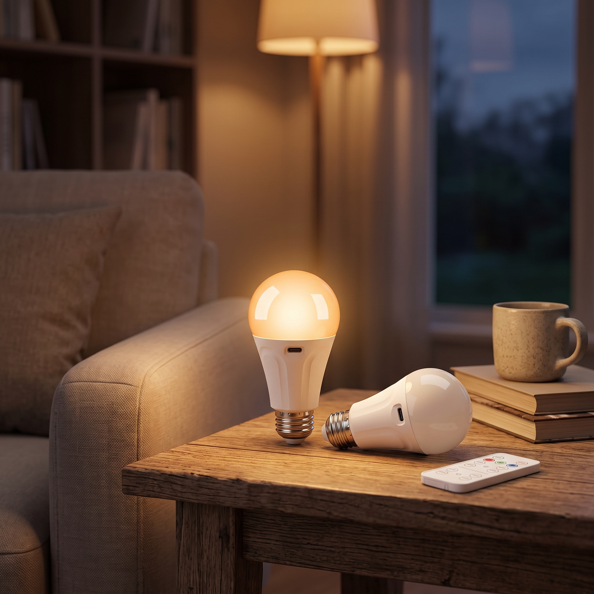 Both bulbs of the 2 pack with the remote control