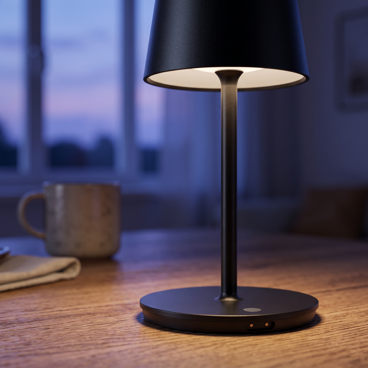 Close-up of the lamp base and shade