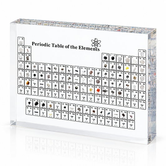 Acrylic periodic table block with 83 real element samples, 8 x 5 inch