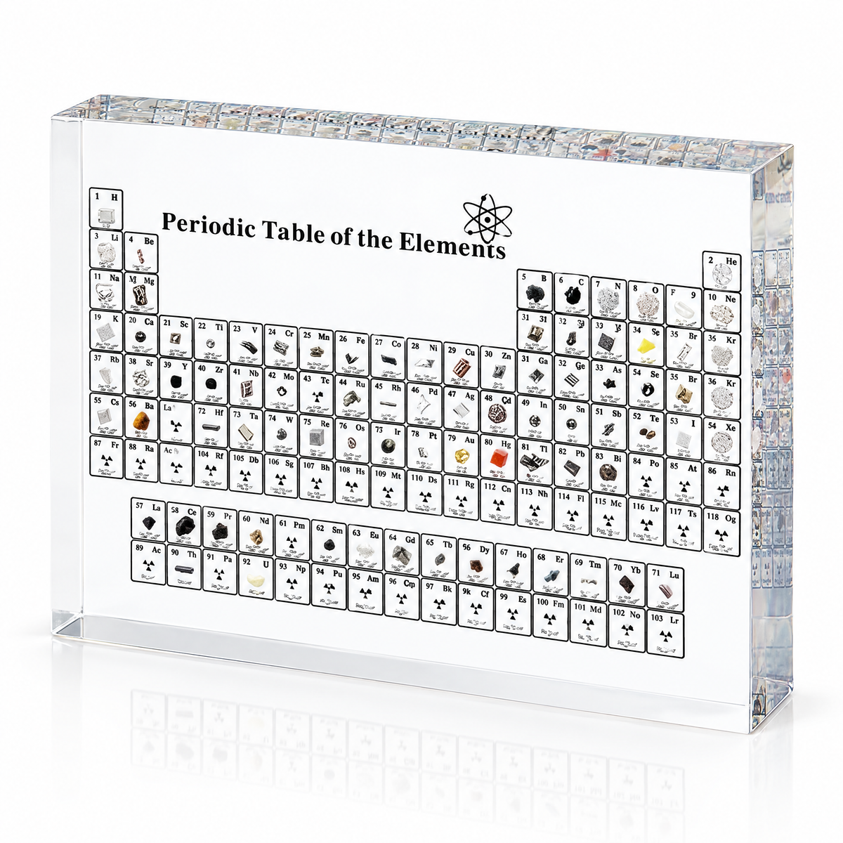 Acrylic periodic table block with 83 real element samples, 8 x 5 inch