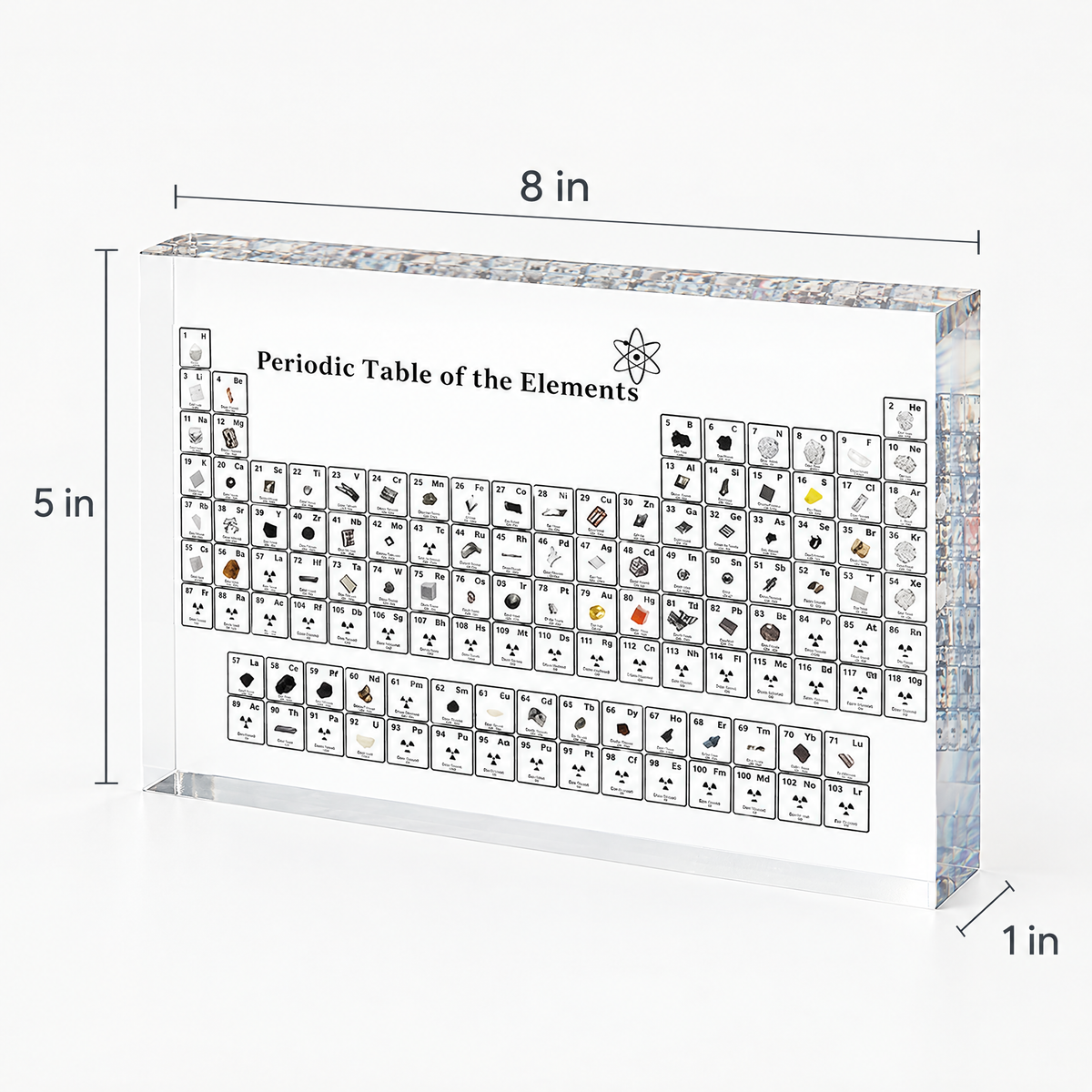 Periodic table block dimensions 8 x 5 x 1 inches