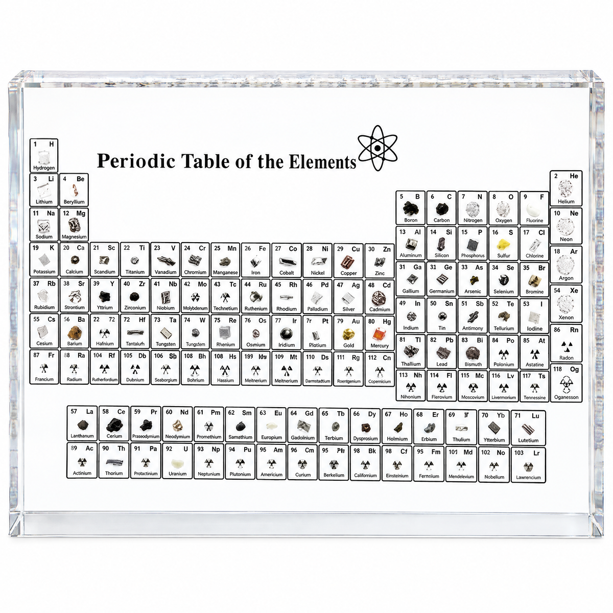 Front view of the periodic table of the elements acrylic block