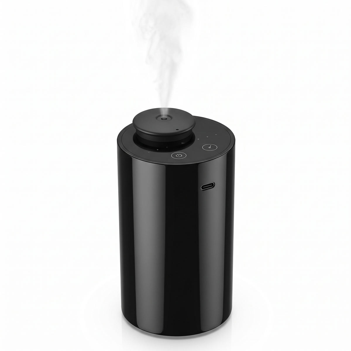 Black waterless essential oil diffuser on white background
