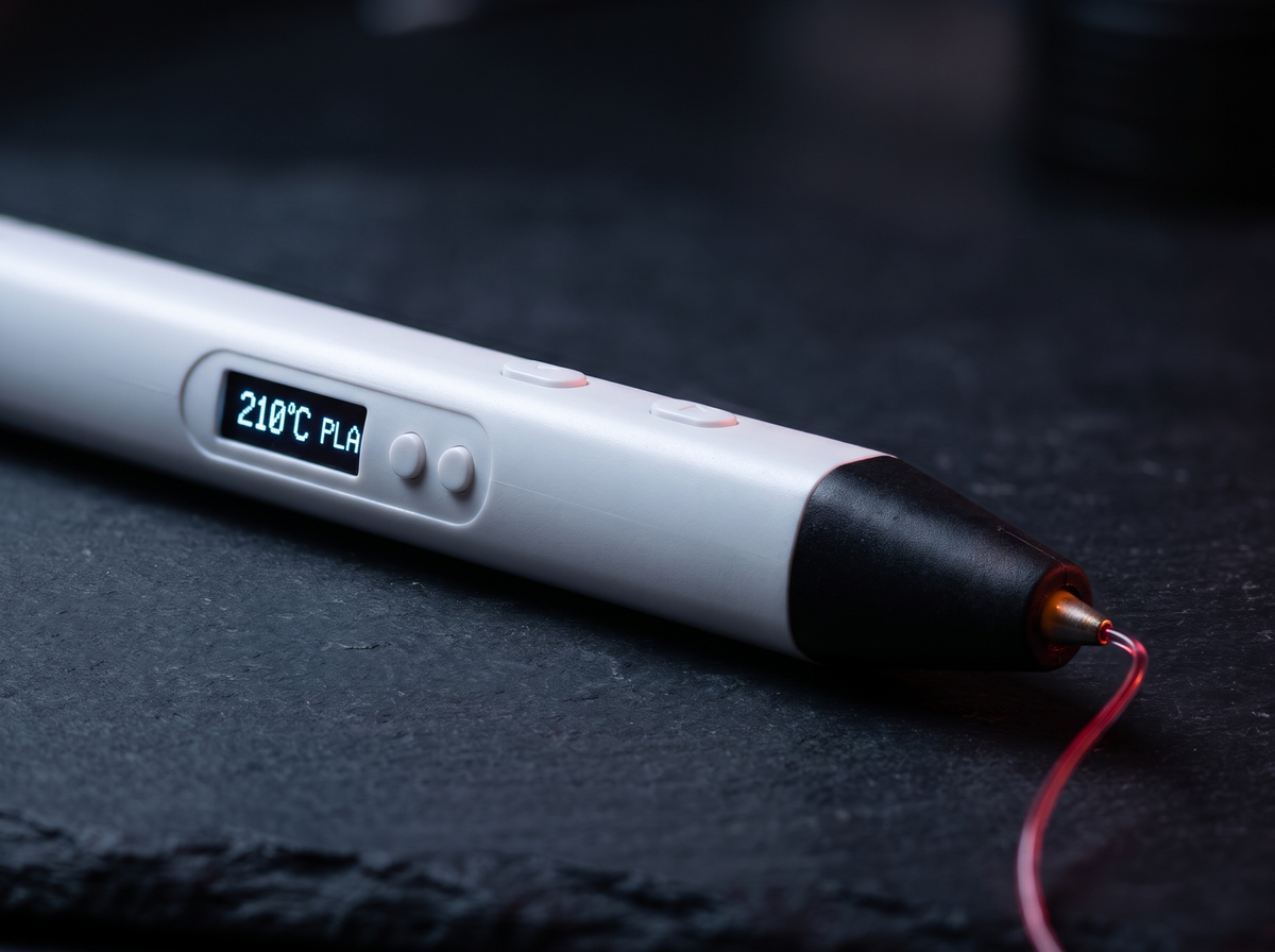 Close-up of the 3D pen OLED display and buttons